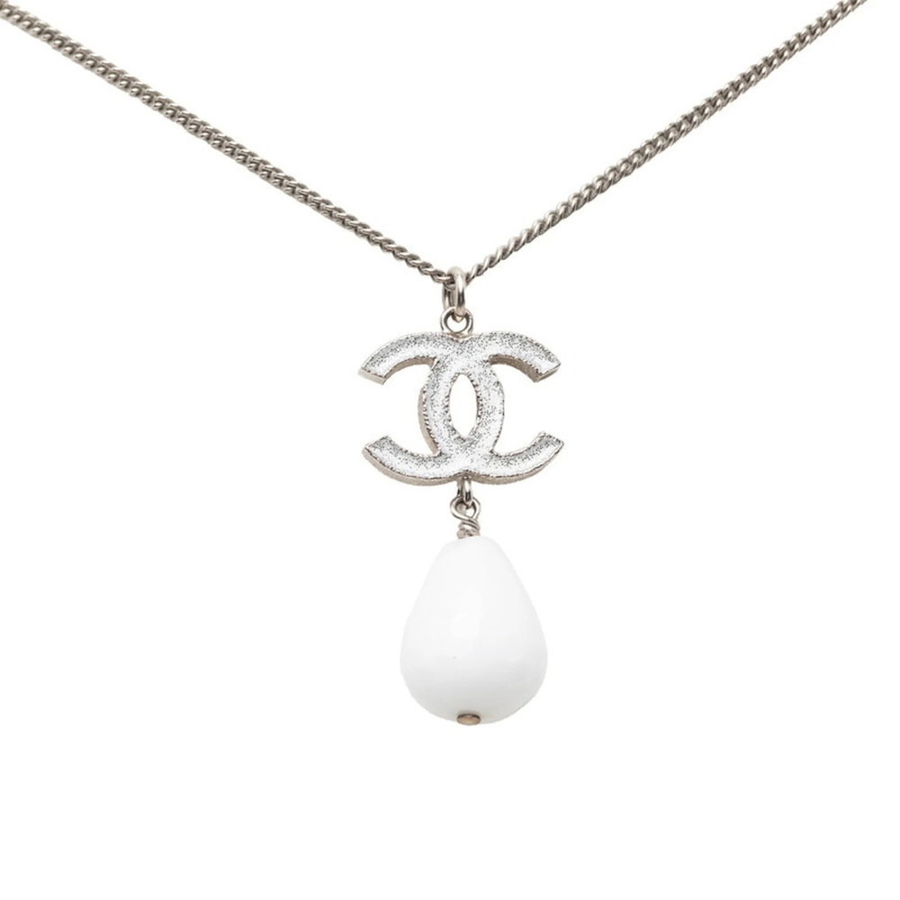 CHANEL Authentic White Logo Necklace